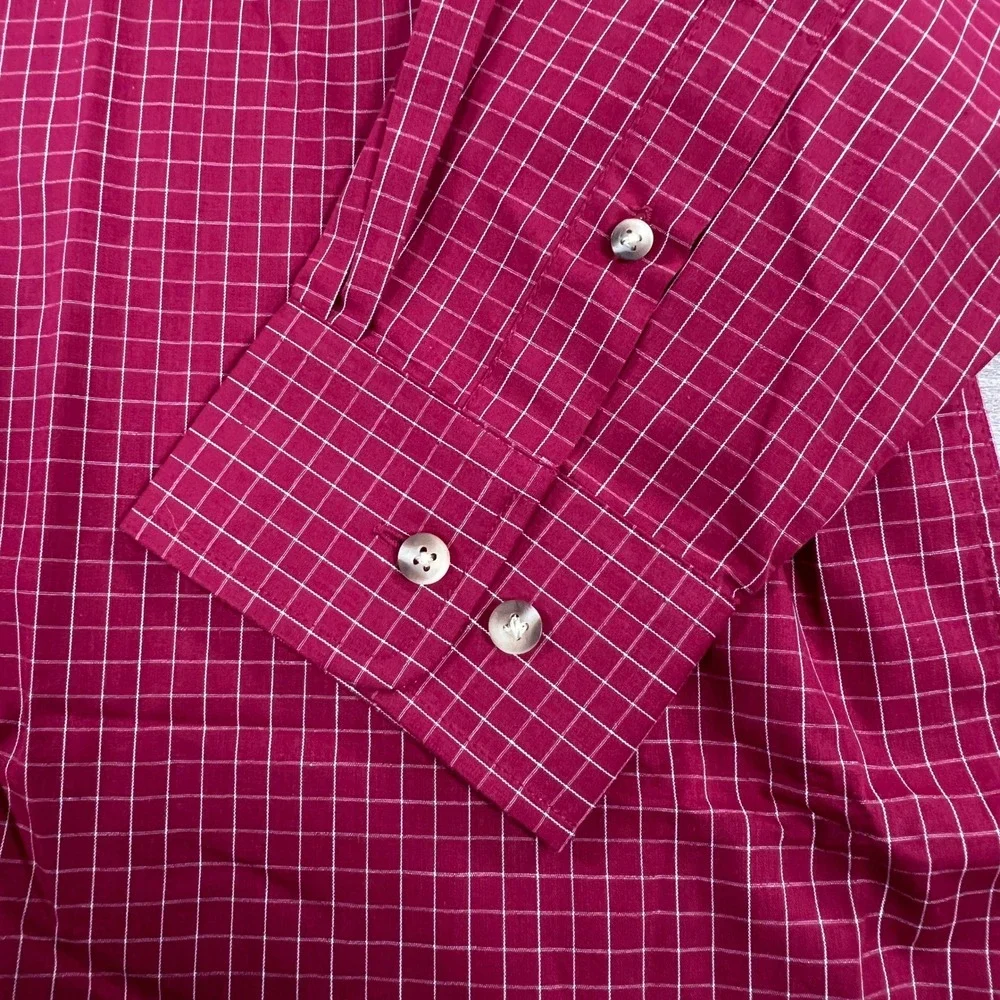 Antigua Esteem Mens Red White Grid Check Button Down Shirt Large NWT